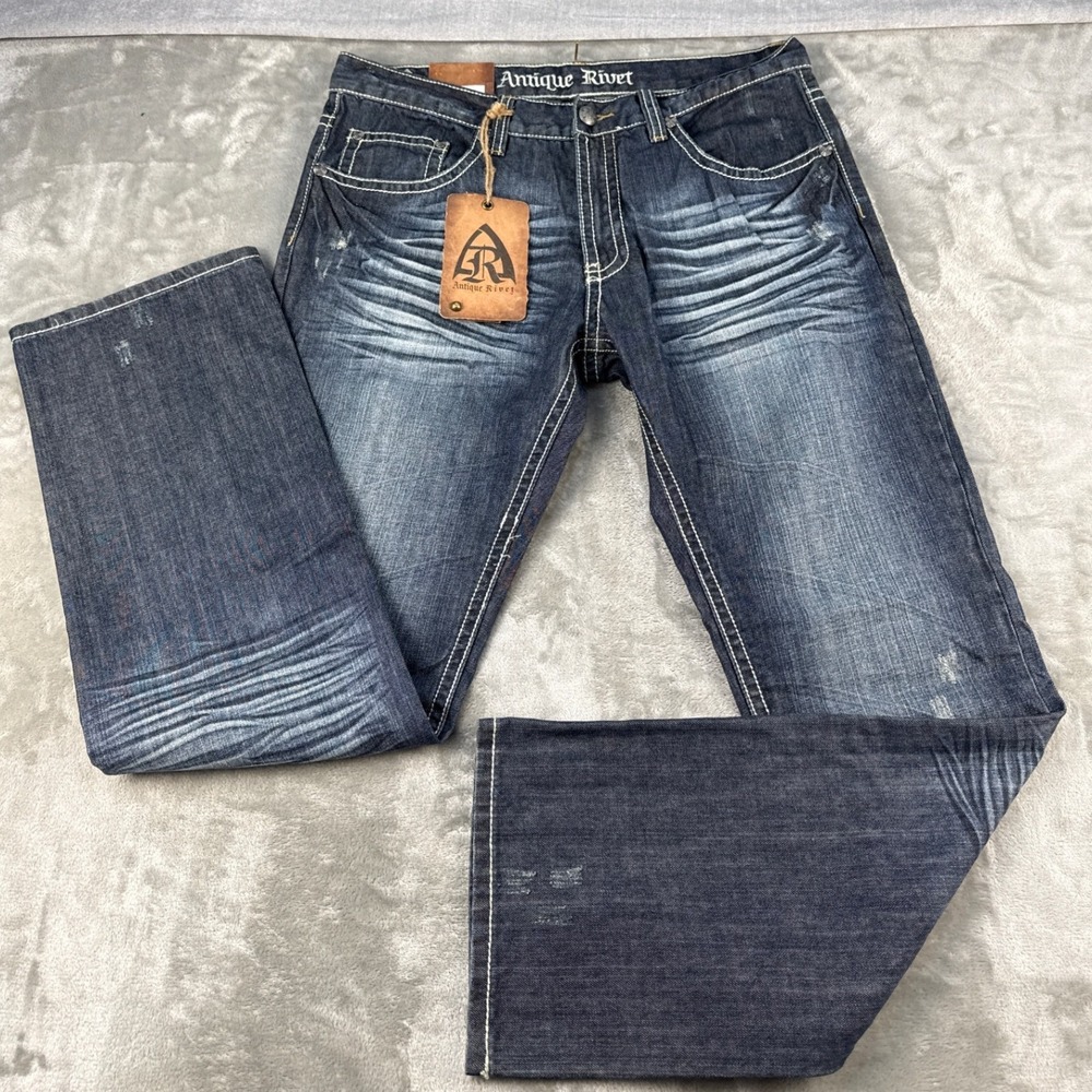 Antique Rivet Fashion Slim Mens Jeans 36x32 Dark Wash Studded Faux Croc Y2K NEW